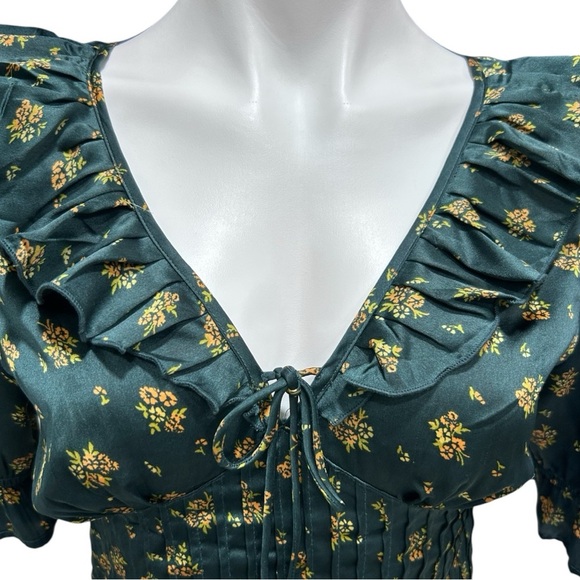 Free People Isabella Silky Floral Blouse in Jewel Forest Ruffle Detail - Picture 5 of 11